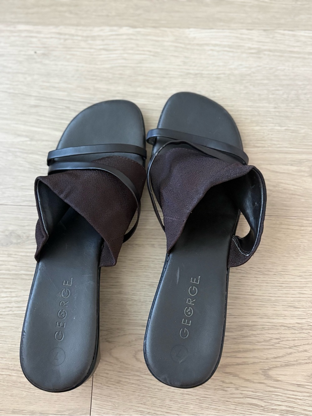 George Black and Dark Brown Cross-Strap Slide Mules